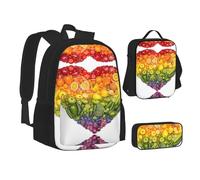 NBHDZENGW Rainbow Fruit 3pcs Printed Backpack Set, 600d Oxford-Cloth Laptop Backpack with Insulated Lunch Bag Pencil Case,Adjustable Multifunctional School Travel Bag