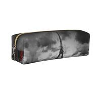 NBHDZENGW Red Car in Front of The Eiffel Tower Leather Pencil Case with Smooth Zipper,Stylish Durable Zippered Pouch for School,Office,Travel-Lightweight Full Print Stationery Holder