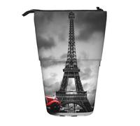 NBHDZENGW Red Car in Front of The Eiffel Tower Vertical Expandable Pencil Case with Print,Durable Oxford-Fabric,Adjustable Height (10.5cm to 18cm),3 Inner Slots for School Office Travel
