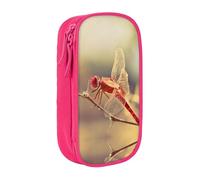 NBHDZENGW Red Dragonfly Large Capacity Double Layer Pencil Case,Custom Printed Durable Polyester Organizer for School, Office, Travel, Art Supplies Makeup