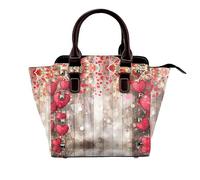 NBHDZENGW Red Love Heart Genuine Leather Crossbody Satin Bag With Studs And All-Over Print,Adjustable Detachable Strap, Elegant Spacious Tote Purse For Women