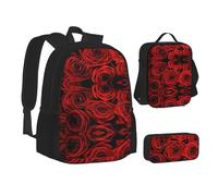NBHDZENGW Red Love Roses 3pcs Printed Backpack Set, 600d Oxford-Cloth Laptop Backpack with Insulated Lunch Bag Pencil Case,Adjustable Multifunctional School Travel Bag