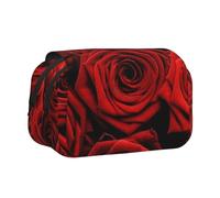 NBHDZENGW Red Love Roses Flip Top Double Layer Pencil Case-Large Capacity Premium Polyester Fabric,Full Print Design-Ideal for School,Travel