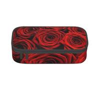 NBHDZENGW Red Love Roses Large Capacity Pencil Case,Multi-Compartment Stationery Toiletry Bag for School,Office,Travel-Durable Polyester (Stylish Printed Design)