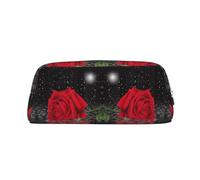 NBHDZENGW Red Rose Under Moon Cute Leather Pencil Case with Smooth Zipper,Stylish Durable Pouch for School,Office,Travel-Lightweight Full Print Stationery Holder