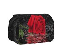 NBHDZENGW Red Rose Under Moon Flip Top Double Layer Pencil Case-Large Capacity Premium Polyester Fabric,Full Print Design-Ideal for School,Travel