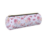 NBHDZENGW Red Roses Floral Large Capacity Cylinder Pencil Case,Printed Leather Cross-Grain PVC Pen Bag with Smooth Zipper, Round Pouch