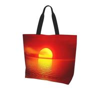 NBHDZENGW Red Sunrise Large Tote Bag For Women, Print Water-Resistant Polyester Shopper Bag With Single Shoulder Strap,Spacious Lightweight Everyday Tote