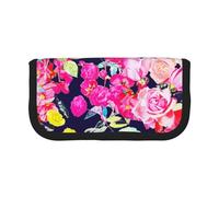 NBHDZENGW Roses Colored Large Canvas Pencil Case Makeup Bag Organizer-Premium Zippered Pouch with Mesh Pocket,Color-Block Design (Black Trim)-School Trave Cosmetic Bag