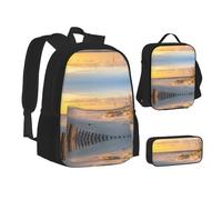 NBHDZENGW Sand Dunes 3pcs Printed Backpack Set, 600d Oxford-Cloth Laptop Backpack with Insulated Lunch Bag Pencil Case,Adjustable Multifunctional School Travel Bag