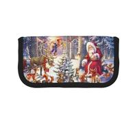NBHDZENGW Santa and His Partner Large Capacity Canvas Pencil Case,Print Black Border Contrasting Color Pencil Pouch with Double Zipper,Portable Multifunctional Stationery Bag