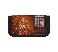 NBHDZENGW Santa Outside The Window Large Canvas Pencil Case Makeup Bag Organizer-Premium Zippered Pouch with Mesh Pocket,Color-Block Design (Black Trim)-School Trave Cosmetic Bag