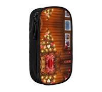 NBHDZENGW Santa Outside The Window Large Capacity Double Layer Pencil Case,Custom Printed Durable Polyester Organizer for School, Office, Travel, Art Supplies Makeup