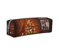 NBHDZENGW Santa Outside The Window Leather Pencil Case with Smooth Zipper,Stylish Durable Zippered Pouch for School,Office,Travel-Lightweight Full Print Stationery Holder