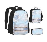 NBHDZENGW Scene 3pcs Printed Backpack Set, 600d Oxford-Cloth Laptop Backpack with Insulated Lunch Bag Pencil Case,Adjustable Multifunctional School Travel Bag