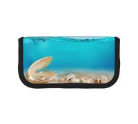 NBHDZENGW Sea Pearl Large Capacity Canvas Pencil Case,Print Black Border Contrasting Color Pencil Pouch with Double Zipper,Portable Multifunctional Stationery Bag