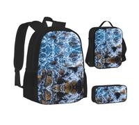 NBHDZENGW Sea Stones 3pcs Printed Backpack Set, 600d Oxford-Cloth Laptop Backpack with Insulated Lunch Bag Pencil Case,Adjustable Multifunctional School Travel Bag