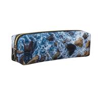 NBHDZENGW Sea Stones All-Over Printed Pencil Case,Cross Texture PVC Leather Pen Pouch, Lightweight Zipper Stationery Bag