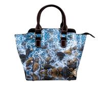 NBHDZENGW Sea Stones Genuine Leather Crossbody Satin Bag With Studs And All-Over Print,Adjustable Detachable Strap, Elegant Spacious Tote Purse For Women
