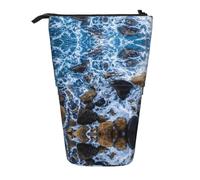 NBHDZENGW Sea Stones Vertical Expandable Pencil Case with Print,Durable Oxford-Fabric,Adjustable Height (10.5cm to 18cm),3 Inner Slots for School Office Travel