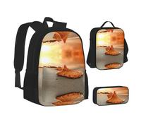 NBHDZENGW Shell Beach Sunset 3pcs Printed Backpack Set, 600d Oxford-Cloth Laptop Backpack with Insulated Lunch Bag Pencil Case,Adjustable Multifunctional School Travel Bag