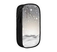 NBHDZENGW Snowflake Pine Tree Large Capacity Double Layer Pencil Case,Custom Printed Durable Polyester Organizer for School, Office, Travel, Art Supplies Makeup