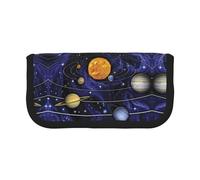 NBHDZENGW Solar Galaxy Large Canvas Pencil Case Makeup Bag Organizer-Premium Zippered Pouch with Mesh Pocket,Color-Block Design (Black Trim)-School Trave Cosmetic Bag