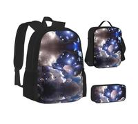 NBHDZENGW Space Planet 3pcs Printed Backpack Set, 600d Oxford-Cloth Laptop Backpack with Insulated Lunch Bag Pencil Case,Adjustable Multifunctional School Travel Bag