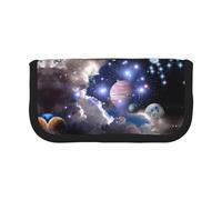 NBHDZENGW Space Planet Large Canvas Pencil Case Makeup Bag Organizer-Premium Zippered Pouch with Mesh Pocket,Color-Block Design (Black Trim)-School Trave Cosmetic Bag