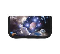 NBHDZENGW Space Planet Large Capacity Canvas Pencil Case,Print Black Border Contrasting Color Pencil Pouch with Double Zipper,Portable Multifunctional Stationery Bag