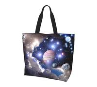NBHDZENGW Space Planet Large Tote Bag For Women, Print Water-Resistant Polyester Shopper Bag With Single Shoulder Strap,Spacious Lightweight Everyday Tote