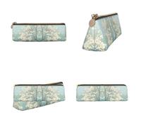 NBHDZENGW Spring Flower Blossoms Triangular Leather Pencil Case, Full Print Cross Grain PVC Pen Pouch Portable Lightweight Multi-Purpose Storage Bag