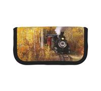NBHDZENGW Steam Train Large Capacity Canvas Pencil Case,Print Black Border Contrasting Color Pencil Pouch with Double Zipper,Portable Multifunctional Stationery Bag
