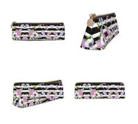 NBHDZENGW Striped Flower Butterfly Triangular Leather Pencil Case, Full Print Cross Grain PVC Pen Pouch Portable Lightweight Multi-Purpose Storage Bag