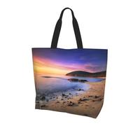 NBHDZENGW Sun The Beach With Pebbles Large Tote Bag For Women, Print Water-Resistant Polyester Shopper Bag With Single Shoulder Strap,Spacious Lightweight Everyday Tote