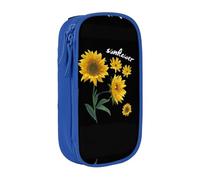 NBHDZENGW Sunflower Black Background Large Capacity Double Layer Pencil Case,Custom Printed Durable Polyester Organizer for School, Office, Travel, Art Supplies Makeup