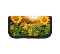 NBHDZENGW Sunflowers Under Clouds Large Canvas Pencil Case Makeup Bag Organizer-Premium Zippered Pouch with Mesh Pocket,Color-Block Design (Black Trim)-School Trave Cosmetic Bag