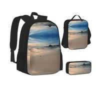 NBHDZENGW Sunset Beach 3pcs Printed Backpack Set, 600d Oxford-Cloth Laptop Backpack with Insulated Lunch Bag Pencil Case,Adjustable Multifunctional School Travel Bag