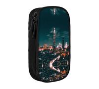 NBHDZENGW Taipei Scenery Large Capacity Double Layer Pencil Case,Custom Printed Durable Polyester Organizer for School, Office, Travel, Art Supplies Makeup
