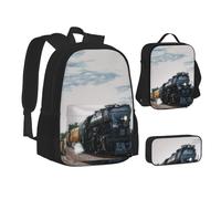 NBHDZENGW Team Train 3pcs Printed Backpack Set, 600d Oxford-Cloth Laptop Backpack with Insulated Lunch Bag Pencil Case,Adjustable Multifunctional School Travel Bag