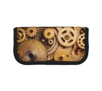 NBHDZENGW The Clocks Theme Gears Large Capacity Canvas Pencil Case,Print Black Border Contrasting Color Pencil Pouch with Double Zipper,Portable Multifunctional Stationery Bag