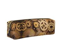 NBHDZENGW The Clocks Theme Gears Leather Pencil Case with Smooth Zipper,Stylish Durable Zippered Pouch for School,Office,Travel-Lightweight Full Print Stationery Holder