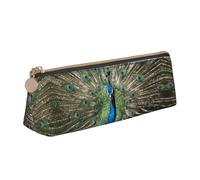 NBHDZENGW The Peacock Cute Triangle Leather Pencil Case with Smooth Zipper,Stylish Durable Pouch for School,Office,Travel-Lightweight Full Print Stationery Holder