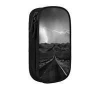 NBHDZENGW Thunder Landscape Large Capacity Double Layer Pencil Case,Custom Printed Durable Polyester Organizer for School, Office, Travel, Art Supplies Makeup