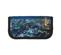 NBHDZENGW Tokyo City Large Capacity Canvas Pencil Case,Print Black Border Contrasting Color Pencil Pouch with Double Zipper,Portable Multifunctional Stationery Bag
