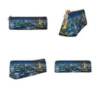 NBHDZENGW Tokyo City Triangular Leather Pencil Case, Full Print Cross Grain PVC Pen Pouch Portable Lightweight Multi-Purpose Storage Bag