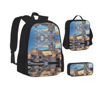 NBHDZENGW Tower Bridge in London 3pcs Printed Backpack Set, 600d Oxford-Cloth Laptop Backpack with Insulated Lunch Bag Pencil Case,Adjustable Multifunctional School Travel Bag