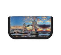 NBHDZENGW Tower Bridge in London Large Canvas Pencil Case Makeup Bag Organizer-Premium Zippered Pouch with Mesh Pocket,Color-Block Design (Black Trim)-School Trave Cosmetic Bag