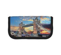 NBHDZENGW Tower Bridge in London Large Capacity Canvas Pencil Case,Print Black Border Contrasting Color Pencil Pouch with Double Zipper,Portable Multifunctional Stationery Bag