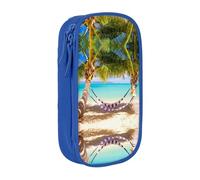 NBHDZENGW Tropical Beach Hammock Large Capacity Double Layer Pencil Case,Custom Printed Durable Polyester Organizer for School, Office, Travel, Art Supplies Makeup